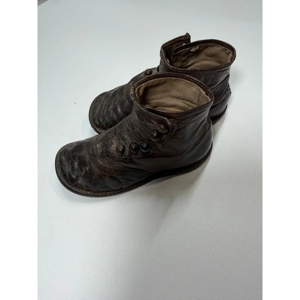 Antique Victorian Kids Leather Button Boots Dark Brown 19th Century Collectible
